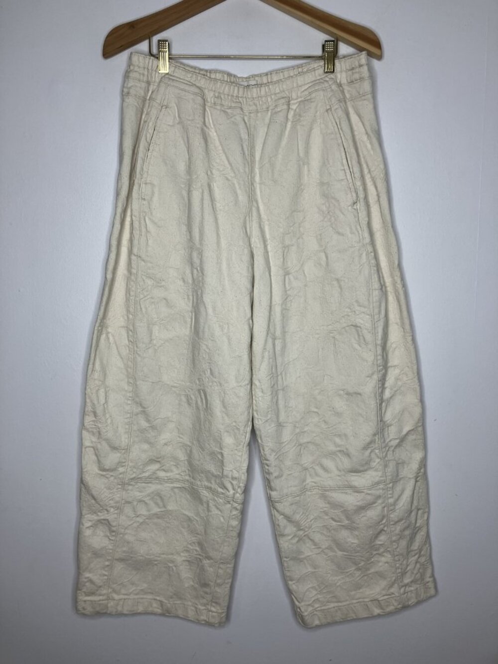 PILCRO Women's Medium Cream Textured Wide Leg Pants Anthropologie